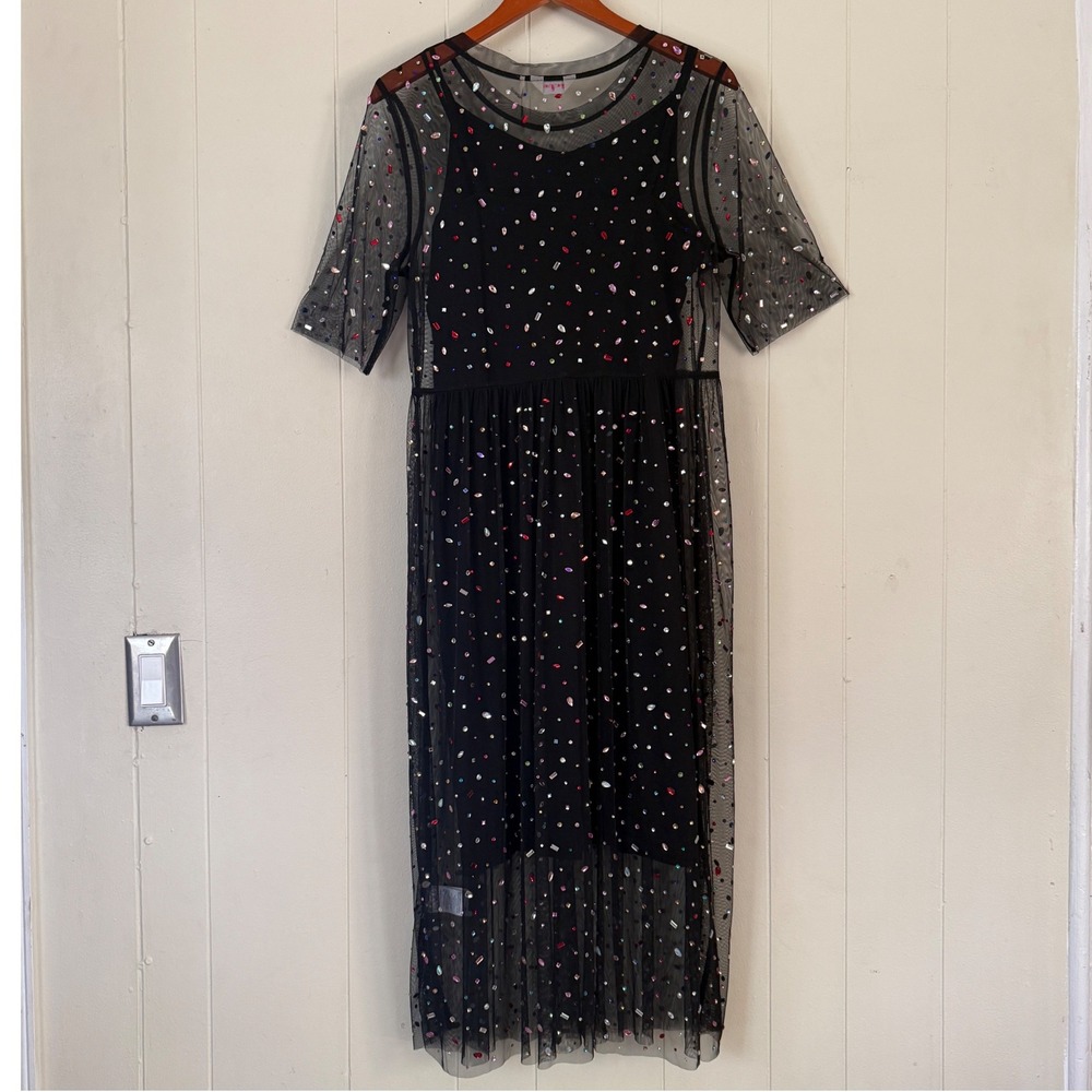 Gorman Womens Dark Fairy Mesh Grunge Rhinestone‎ Dress Midi Size 12 Whimsical - Picture 5 of 14